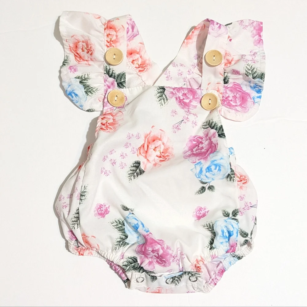 Harper Liz Floral Ruffled Baby Girls Romper Size: 6mo